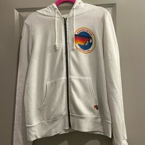 Aviator Nation White Zip Up Hoodie with Rainbow Logo